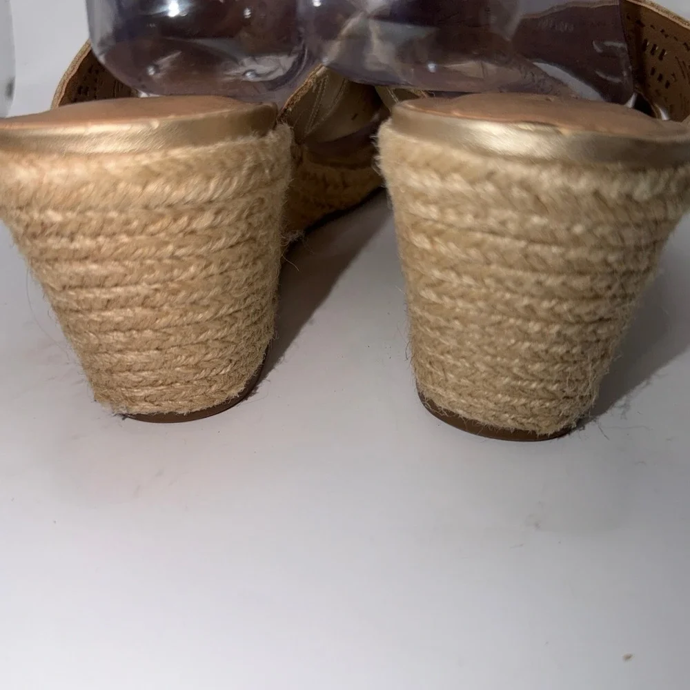 Lucky Brand W(9) Keela Gold Laser Cut Espadrille Wedge Sandals Boho Summer Glam‎